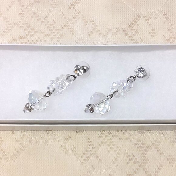 NEW Handcrafted Clear Round Beads Drop Earrings Women Fashion Jewelry Gifts - Picture 2 of 4